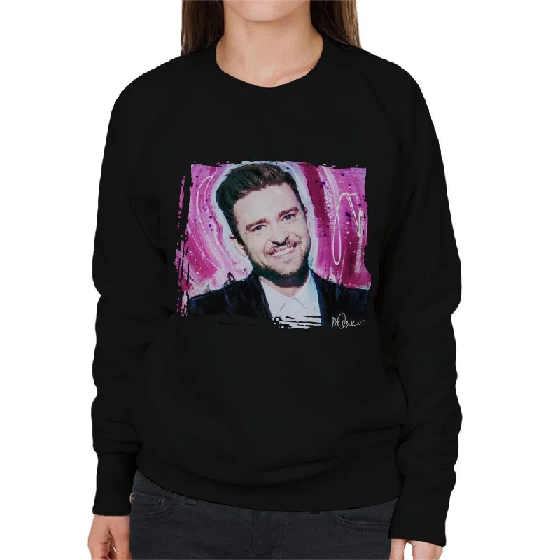 Sidney Maurer Original Portrait Of Justin Timberlake Smile Women's Sweatshirt Hoodie with Pocket Utility Practical