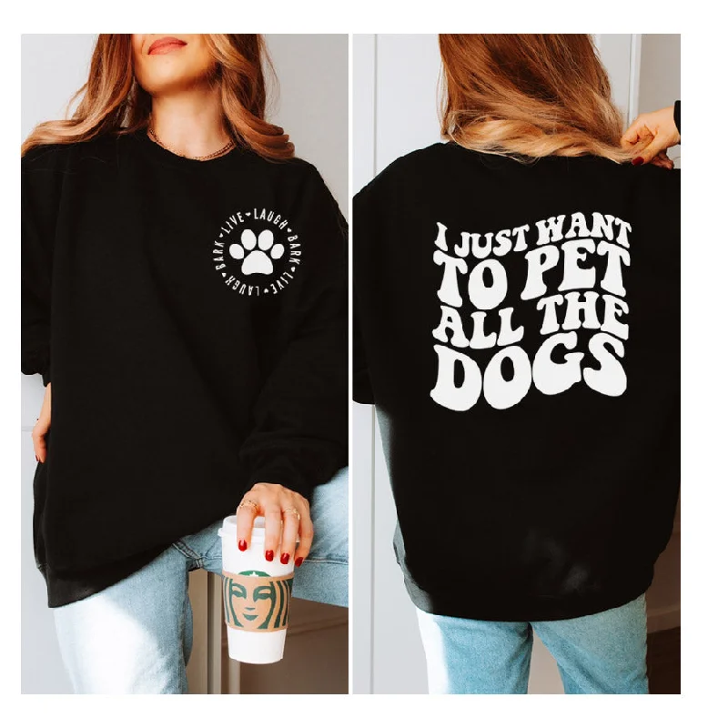 Pet All The Dogs Front & Back Sweatshirt Hoodie with Thumb Holes Functional Cozy