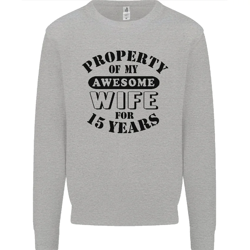 15th Wedding Anniversary 15 Year Funny Wife Mens Sweatshirt Jumper Hoodie with High Neck Warm Protective 15th Wedding Anniversary 15 Year Funny Wife Mens Sweatshirt Jumper Hoodie with High Neck Warm Protective