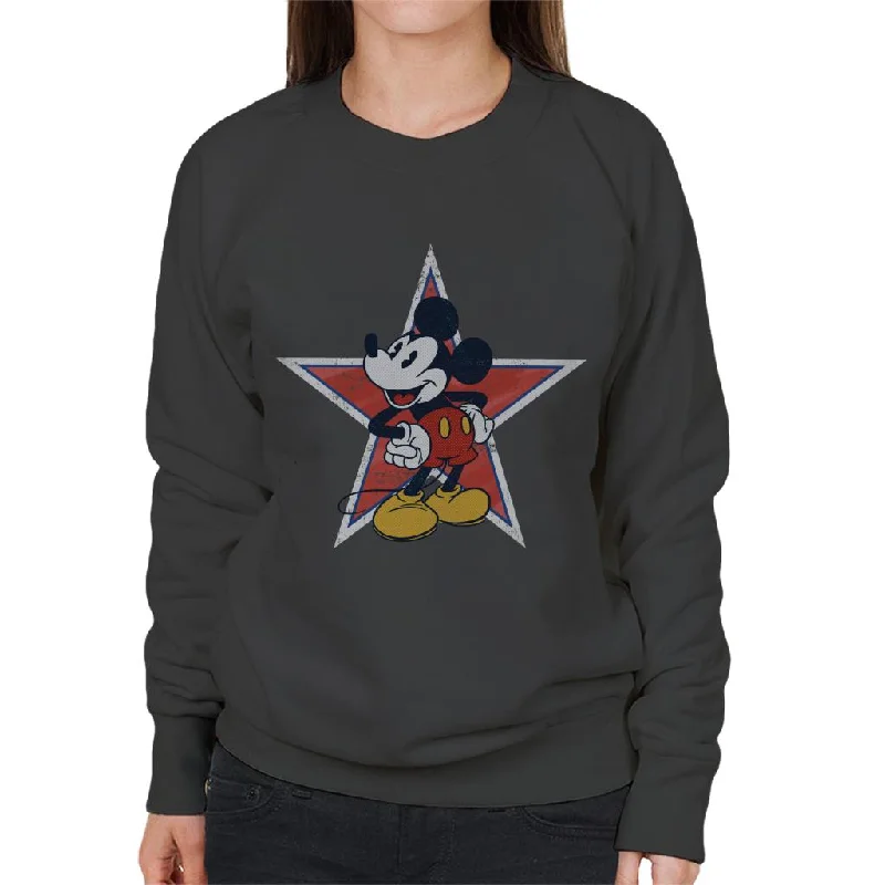 Disney Distressed Mickey Mouse Star Women's Sweatshirt Hoodie with Rhinestones Sparkly Elegant Disney Distressed Mickey Mouse Star Women's Sweatshirt Hoodie with Rhinestones Sparkly Elegant