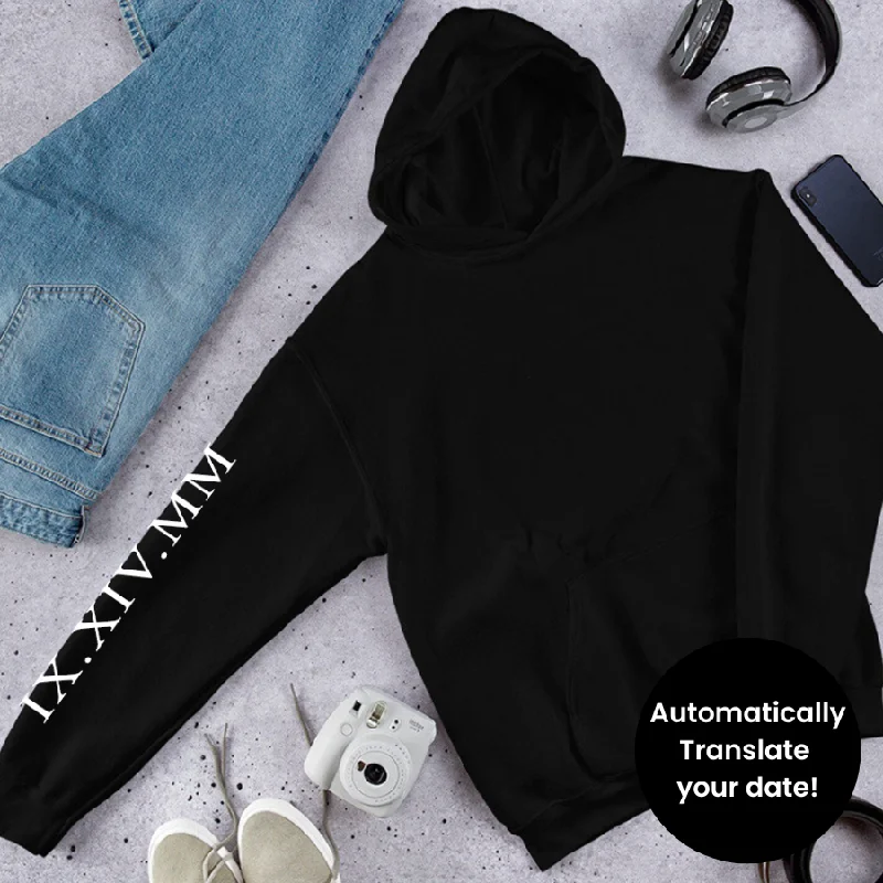 Roman Numeral Personalised Sleeve Hoodie Hoodie with Batwing Sleeves Loose Dramatic