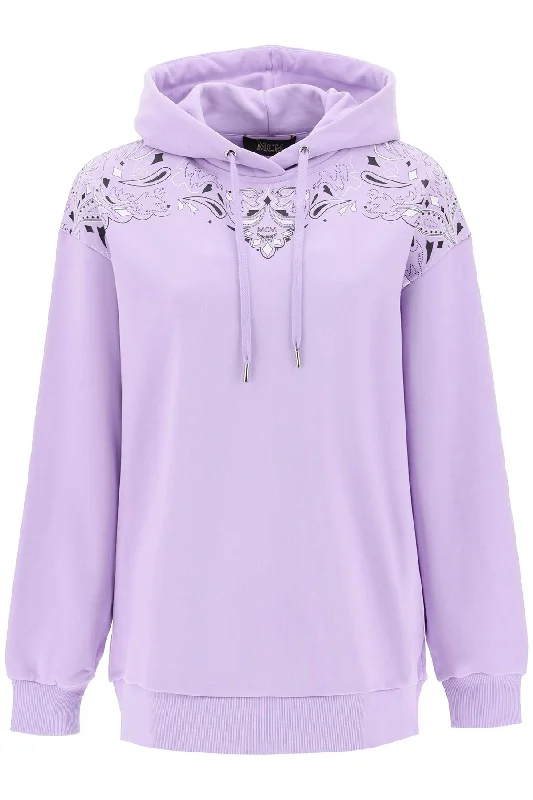 Hoodie With Bandana Print  - Purple Hoodie with Hem Detail Decorative Unique