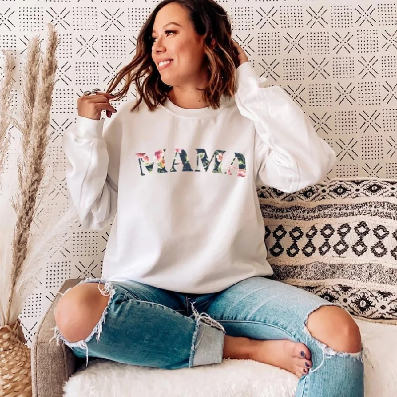Mama Winter Floral Print Sweatshirt Hoodie with Oversized Fit Loose Comfortable
