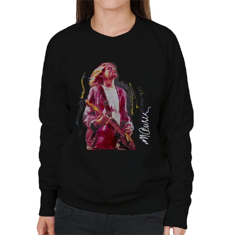 Sidney Maurer Original Portrait Of Kurt Cobain Guitar Women's Sweatshirt Hoodie with Stripes Bold Sporty