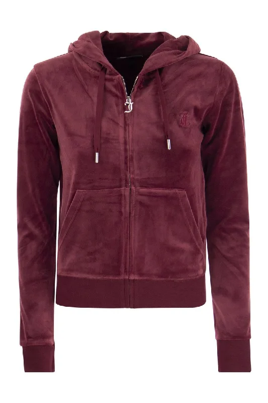 Cotton velvet hoodie Hoodie with Set-In Sleeves Structured Classic
