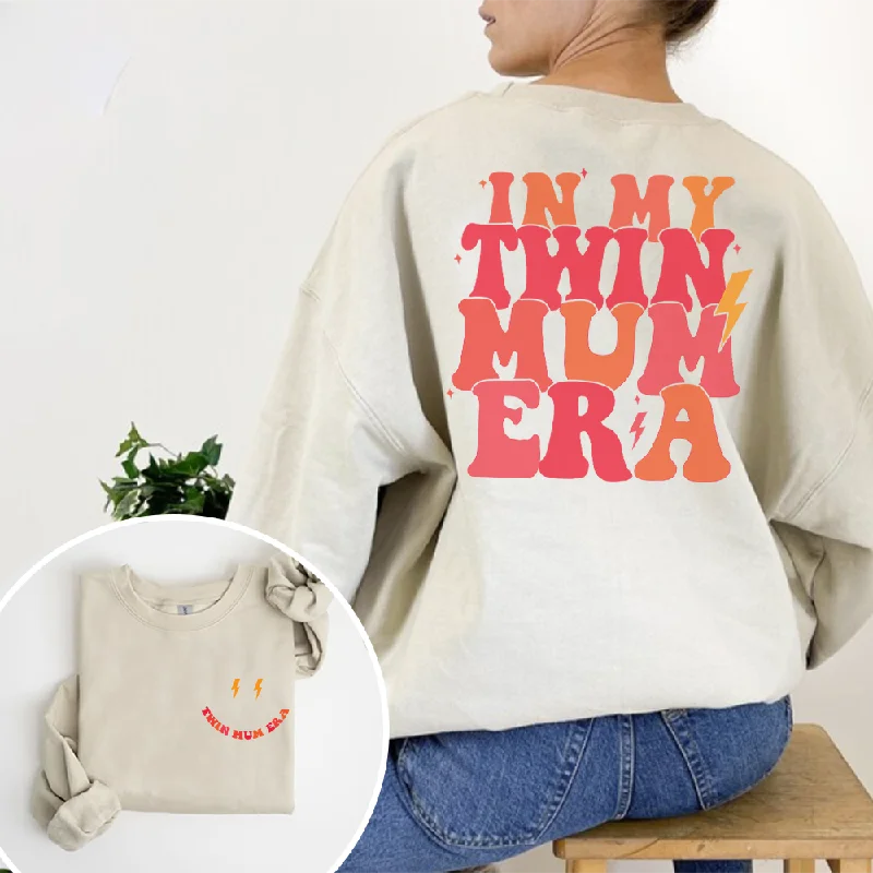 My Twin Mum Era Front & Back Logo Sweatshirt Hoodie with Button Placket Classic Preppy My Twin Mum Era Front & Back Logo Sweatshirt Hoodie with Button Placket Classic Preppy