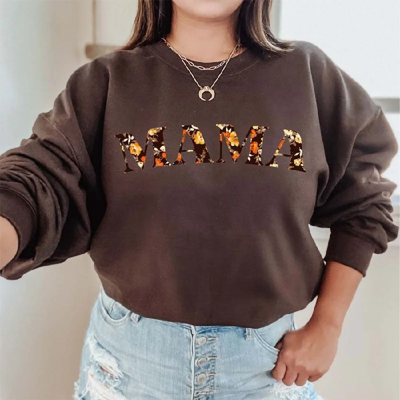 Mama Autumn Floral Print Sweatshirt Hoodie with Toggle Buttons Decorative Unique