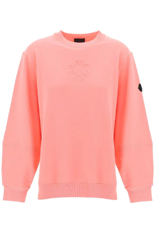 Crewneck Sweatshirt With Emb  - Pink Hoodie with Batwing Sleeves Loose Dramatic