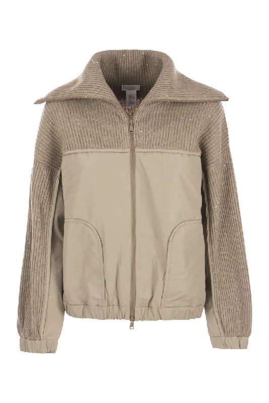 Ribbed knit sweatshirt and organza Hoodie with Raw Hem Edgy Unfinished