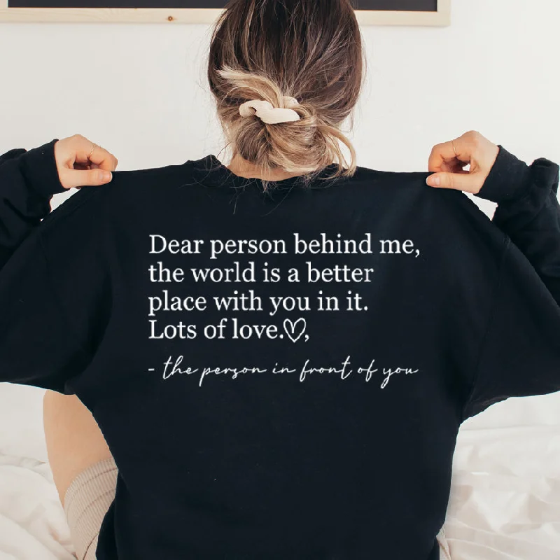 Dear Person Behind Me Back Logo Sweatshirt Hoodie with Stripes Bold Sporty