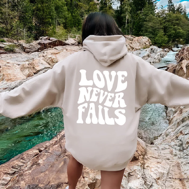 Love Never Fails Back Logo Hoodie Hoodie with Cropped Fit Short Trendy