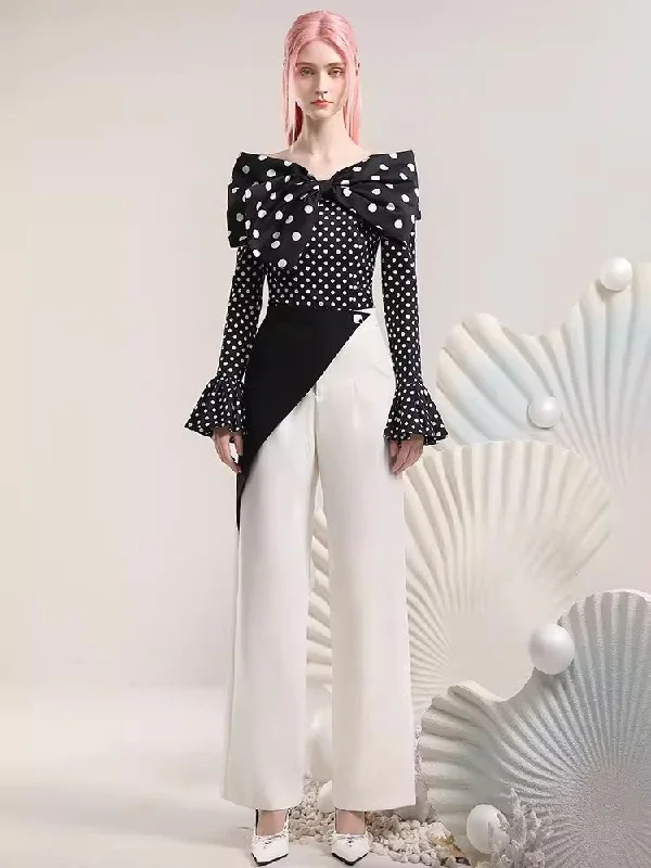 Polka Dot Top Irregular Color Blocking Wide Leg Pants Set【s0000006831】 Casual Lounge Pants Polka Dot Top Irregular Color Blocking Wide Leg Pants Set【s0000006831】 Casual Lounge Pants