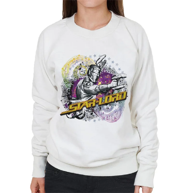 Marvel Guardians Of The Galaxy Star Lord Music Spiral Women's Sweatshirt Hoodie with Rolled Sleeves Casual Relaxed