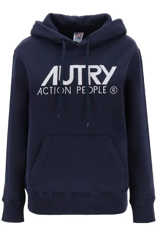 'icon' Hoodie With Logo Embroidery  - Blu Hoodie with Lining Warm Insulated