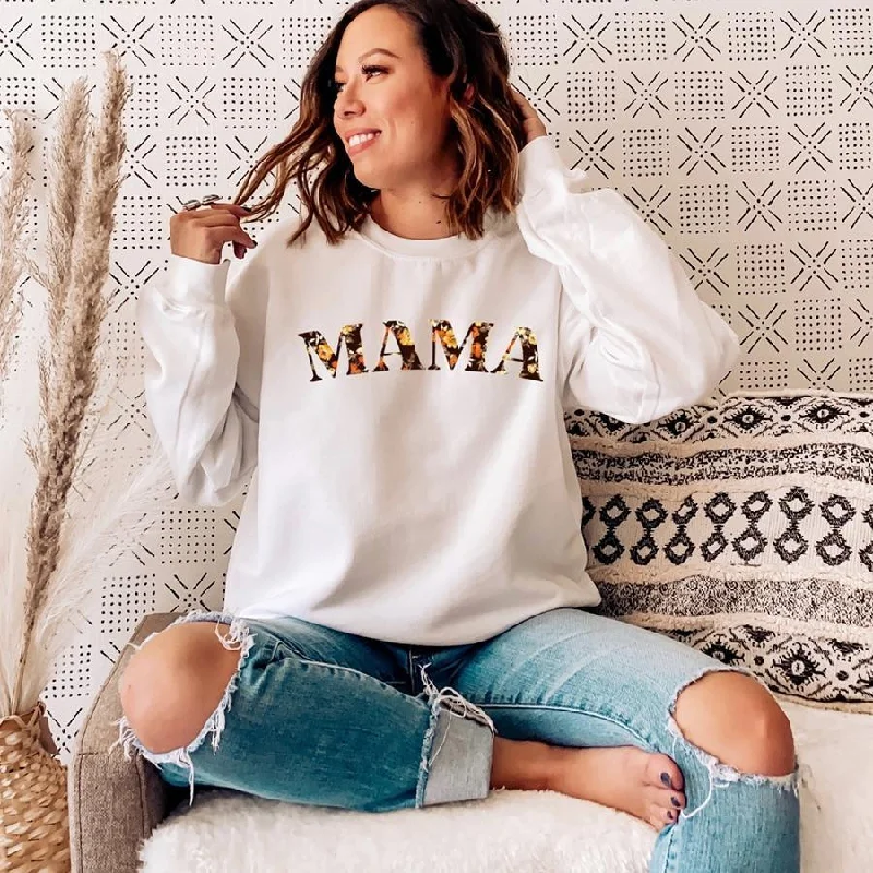 Mama Autumn Floral Print Sweatshirt Hoodie with Mock Neck Collared Structured