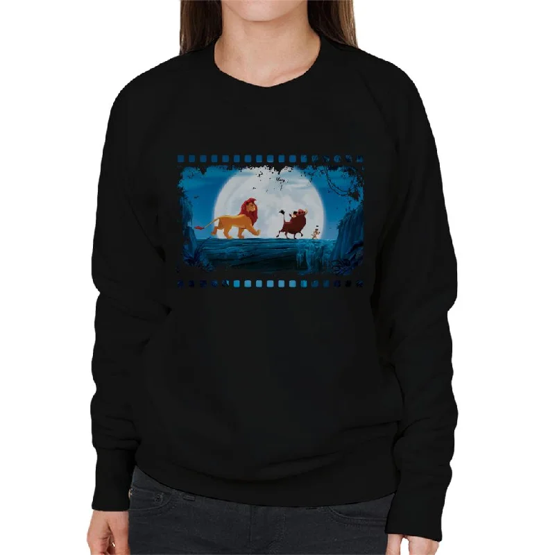 Disney The Lion King Simba Timon Pumbaa Film Strip Women's Sweatshirt Hoodie with Zipper Placket Modern Functional