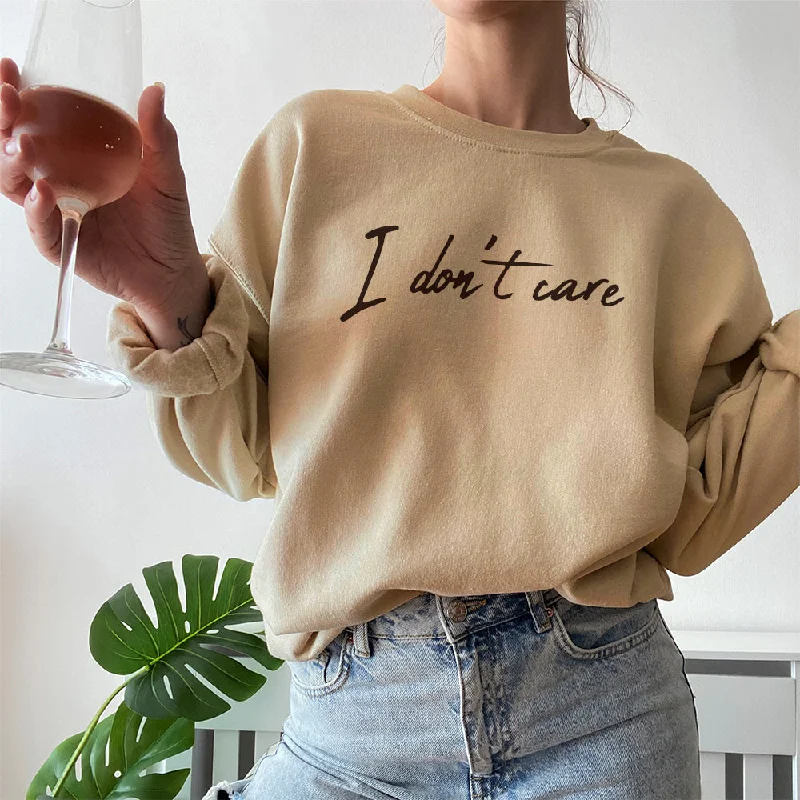 I Don't Care Crew Sweatshirt Hoodie with Cropped Fit Short Trendy