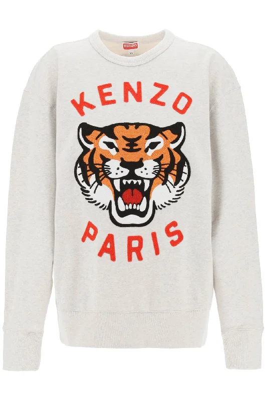 'lucky Tiger' Oversized Sweatshirt  - Grey Hoodie with Strings Custom Fit Adjustable