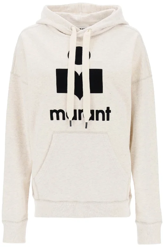 Mansel Hoodie With Flocked Logo  - Grey Hoodie with Zipper Placket Modern Functional