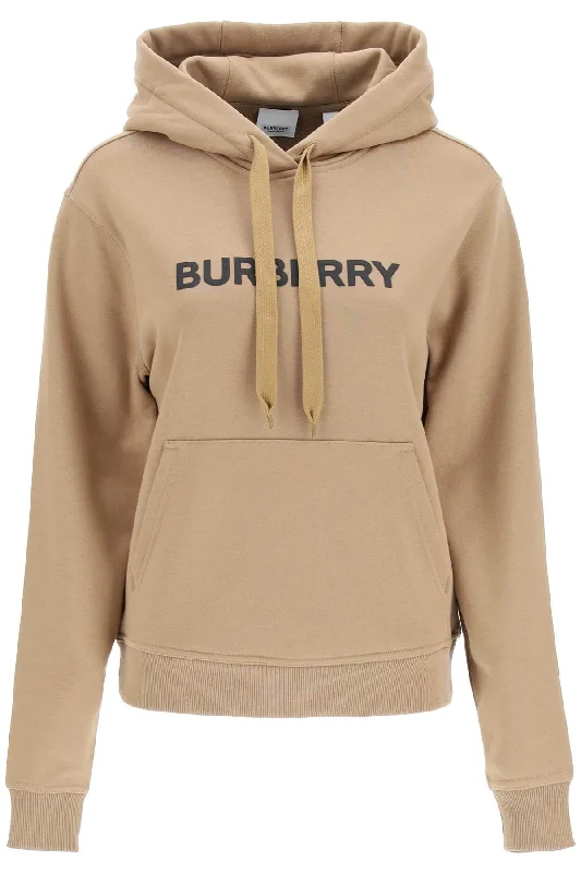 Poulter Hoodie With Logo Print  - Beige Hoodie with Hem Raw Edge Edgy Unfinished