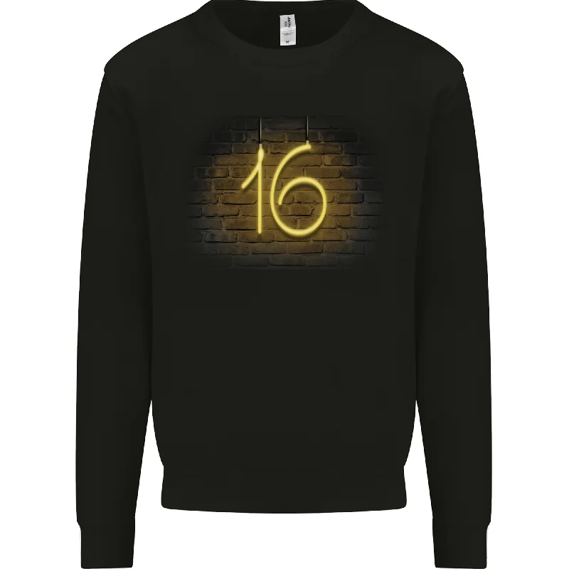 16th Birthday Neon Lights 16 Year Old Mens Sweatshirt Jumper Hoodie with Pattern Geometric Abstract