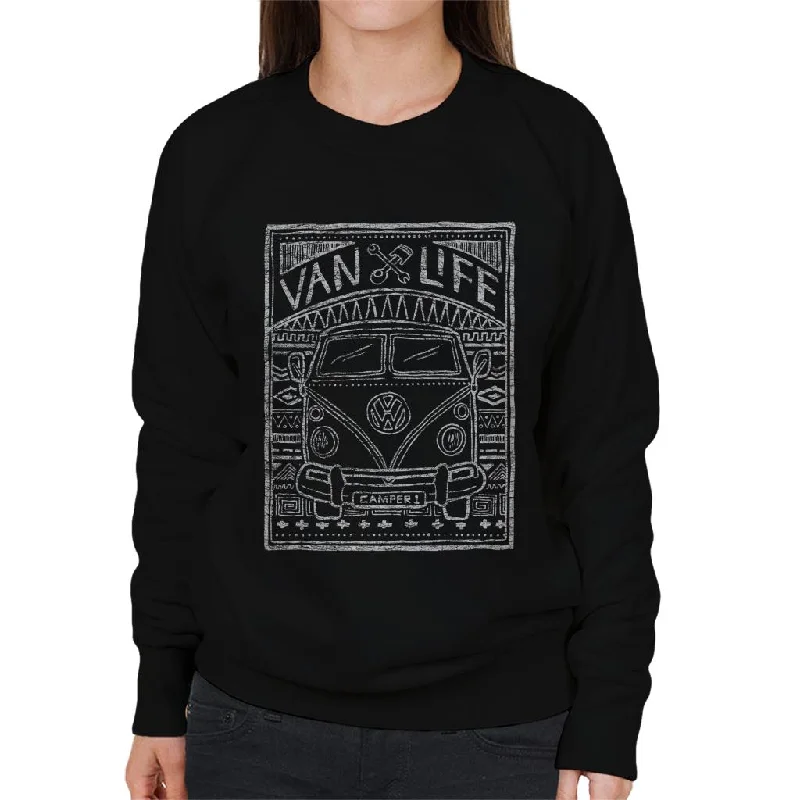 Volkswagen Aztec Camper Doodle Women's Sweatshirt Hoodie with Hem Ribbing Snug Secure
