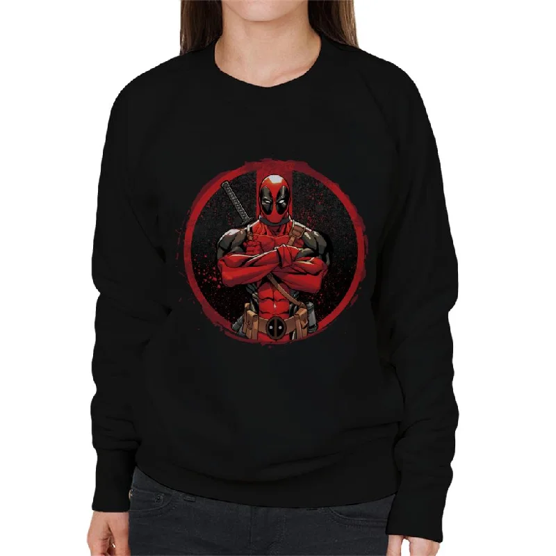 Marvel Deadpool Blood Splatter Arms Folded Women's Sweatshirt Hoodie with Drawcord Adjustable Secure Marvel Deadpool Blood Splatter Arms Folded Women's Sweatshirt Hoodie with Drawcord Adjustable Secure