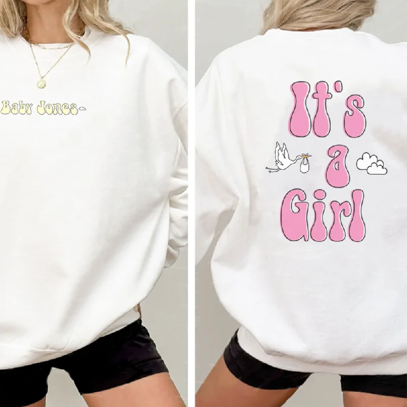 Personalised Baby Announcement Turn Around White Sweatshirt Hoodie with Bell Sleeves Flared Feminine Personalised Baby Announcement Turn Around White Sweatshirt Hoodie with Bell Sleeves Flared Feminine