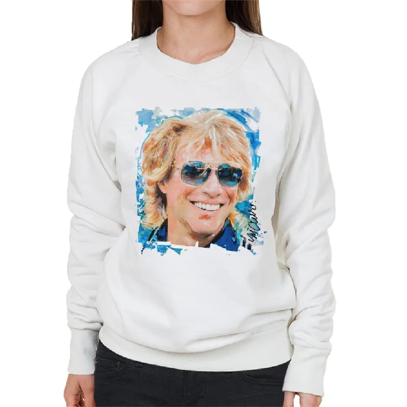 Sidney Maurer Original Portrait Of Jon Bon Jovi Women's Sweatshirt Hoodie with Stripes Bold Sporty