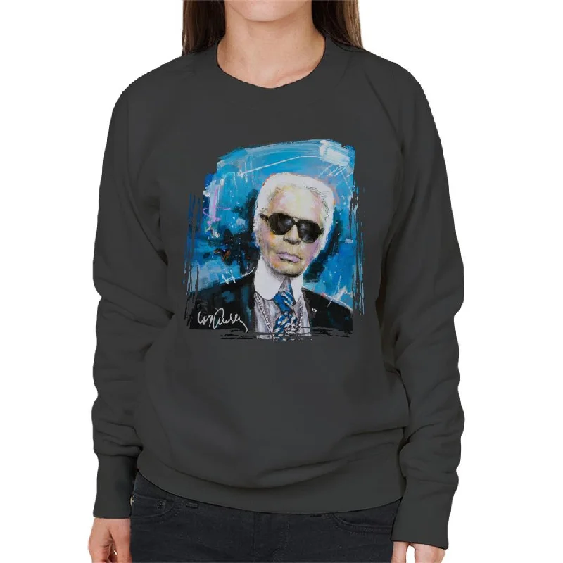 Sidney Maurer Original Portrait Of Karl Lagerfeld Women's Sweatshirt Hoodie with Batwing Sleeves Loose Dramatic