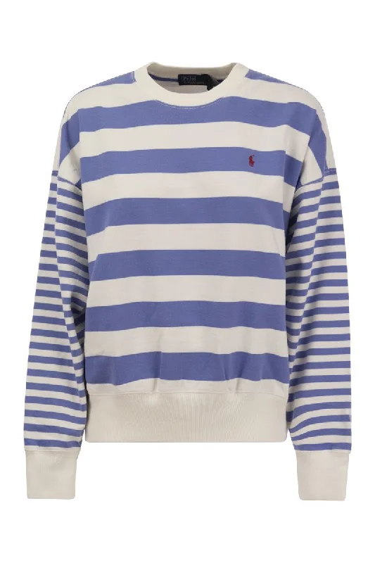 Crew-neck sweatshirt with stripes Hoodie with Lace Feminine Delicate