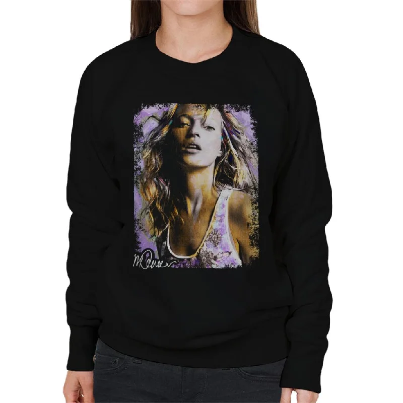 Sidney Maurer Original Portrait Of Kate Moss Pastel Women's Sweatshirt Hoodie with Mock Neck Collared Structured