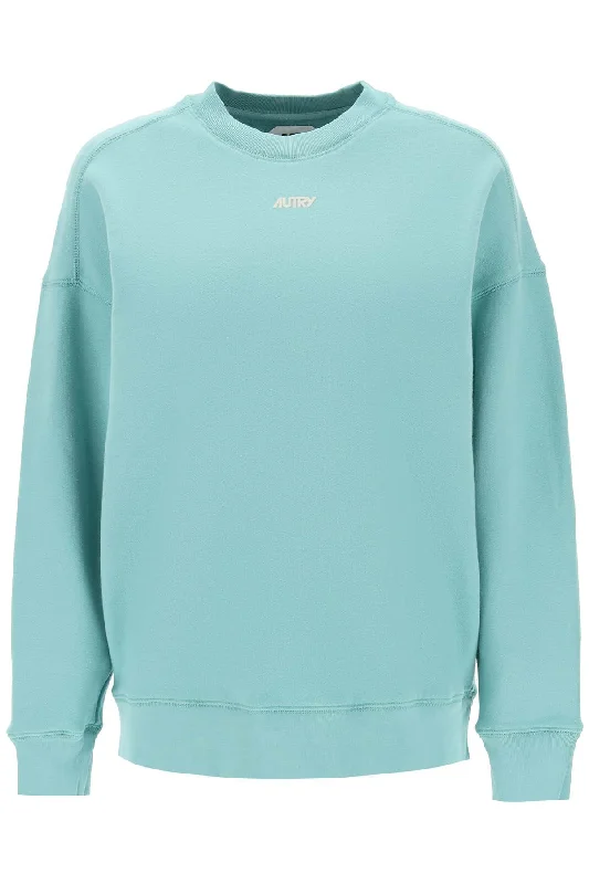 Crew-neck Sweatshirt With Logo Print  - Verde Hoodie with Hem Lace Feminine Delicate