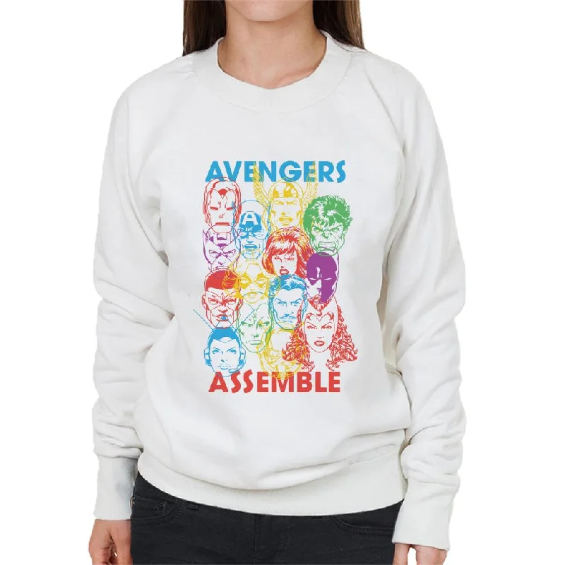 Marvel Avengers Character Head Outlines Assemble Women's Sweatshirt Hoodie with Hem Lace Feminine Delicate