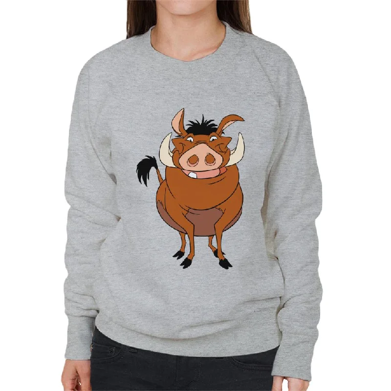 Disney Pumbaa Smile The Lion King Women's Sweatshirt Zip Hoodie Drawstring Kangaroo Pocket