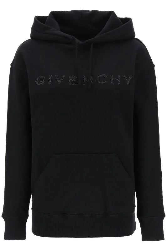 Hoodie With Rhinestone-studded Logo - Black Hoodie with Full-Zip Functional Layering Hoodie With Rhinestone-studded Logo - Black Hoodie with Full-Zip Functional Layering
