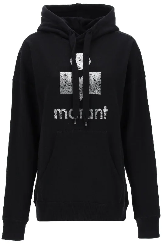 Mansel Sweatshirt With Metallic Logo - Black Hoodie with Front Slit Layering Stylish Mansel Sweatshirt With Metallic Logo - Black Hoodie with Front Slit Layering Stylish