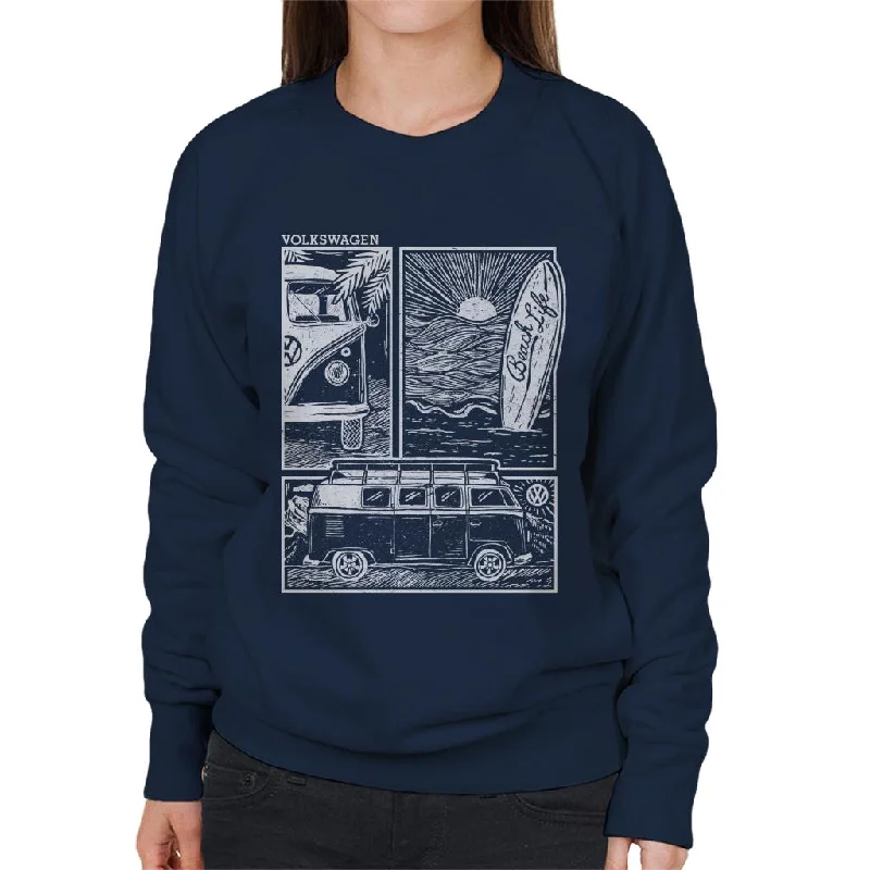 Volkswagen Camper Beach Life Doodle Women's Sweatshirt Hoodie with Patch Decorative Personalized