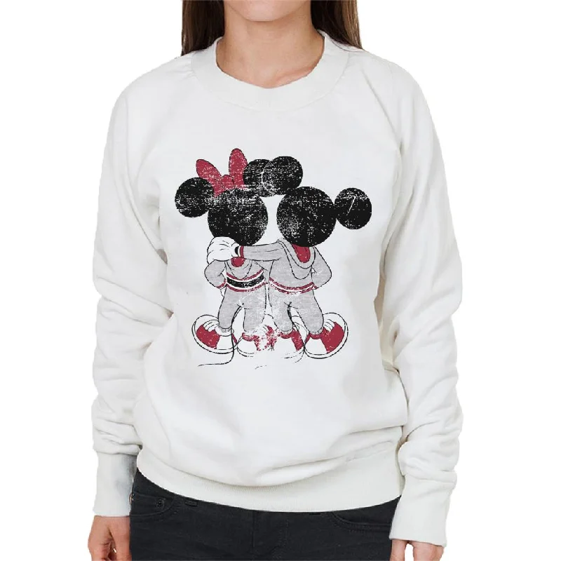 Disney Mickey And Minnie Mouse Together Distressed Back Women's Sweatshirt Hoodie with Logo Branding Identity
