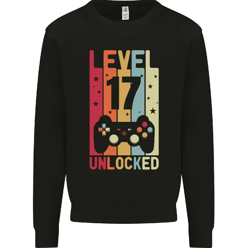 17th Birthday Level Up Gaming Sweatshirt Jumper for 17-Year-Old Men Hoodie with Ribbed Hem Stretchable Secure