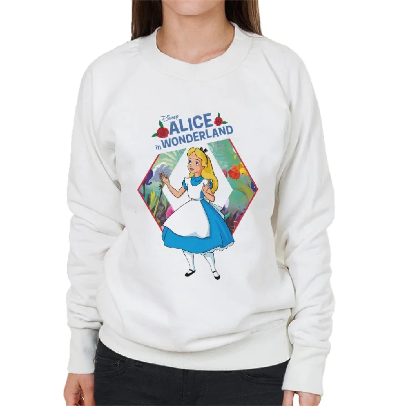 Disney Alice In Wonderland Flowers Rose Text Women's Sweatshirt Hoodie with Oversized Fit Loose Comfortable