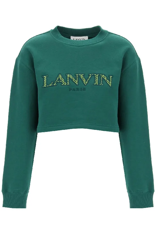 Cropped Sweatshirt With Embroidered Logo Patch - Green Hoodie with Lace Feminine Delicate Cropped Sweatshirt With Embroidered Logo Patch - Green Hoodie with Lace Feminine Delicate