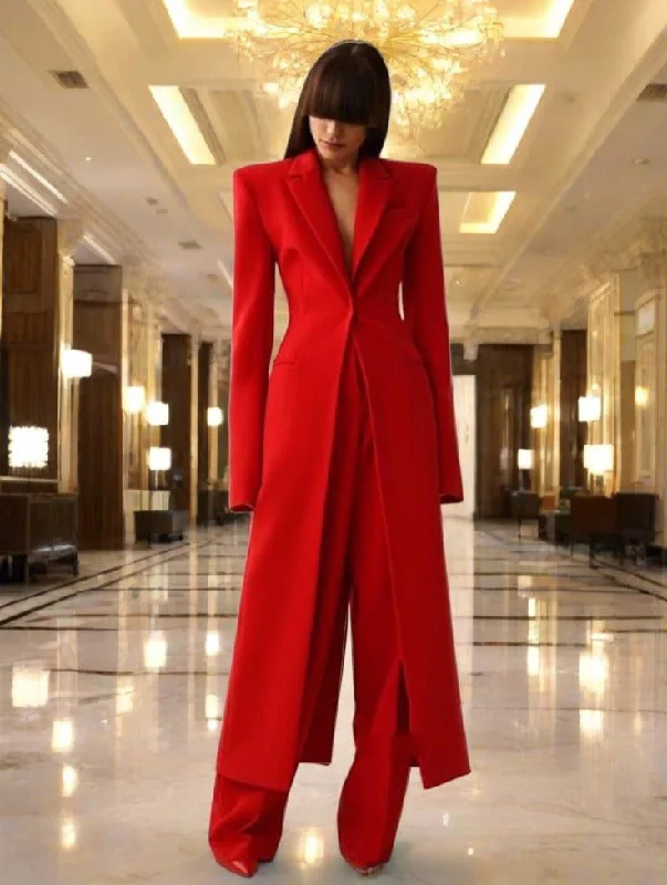 New Women's Two-Piece Set Elegant Party Suit Long Coat + Straight Pants Casual Lounge Pants New Women's Two-Piece Set Elegant Party Suit Long Coat + Straight Pants Casual Lounge Pants