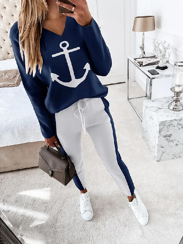 Boat Anchor Print Ladies Lounge Pants Long Sleeve Jogging Woman Two Pieces Sets Cozy Maternity Pants Boat Anchor Print Ladies Lounge Pants Long Sleeve Jogging Woman Two Pieces Sets Cozy Maternity Pants