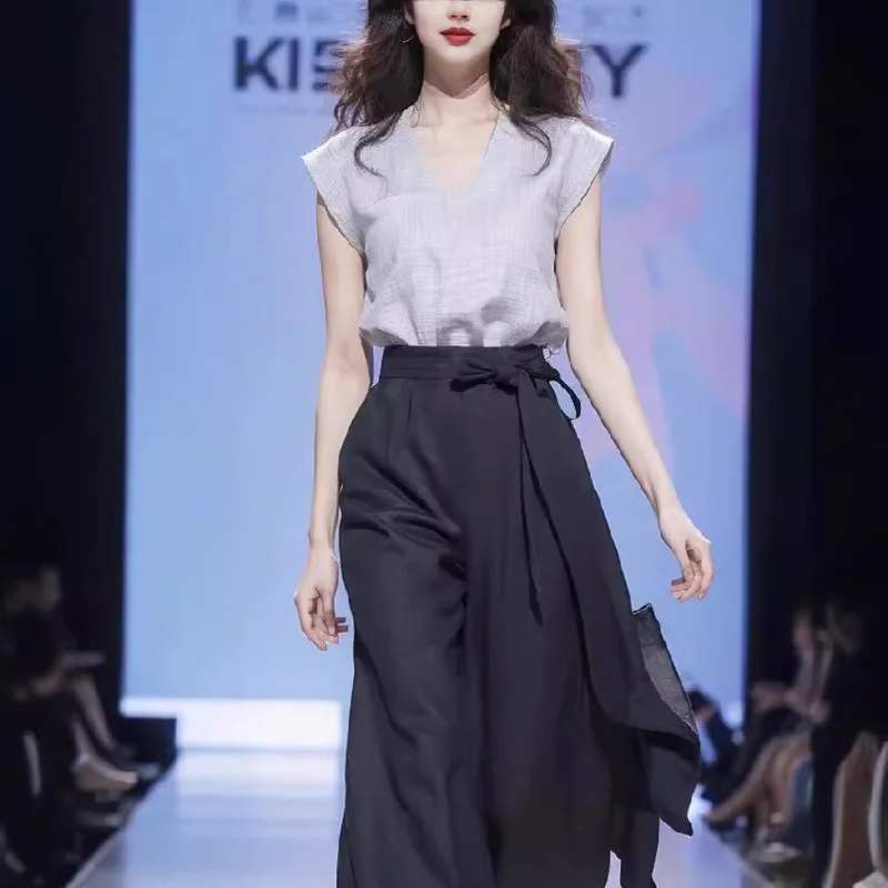 Spring and Summer Two-Piece Set Tea Series Wear a Set of Capable Temperament Cotton Linen Linen Top Pants Suit Women Elegant Palazzo Trousers Spring and Summer Two-Piece Set Tea Series Wear a Set of Capable Temperament Cotton Linen Linen Top Pants Suit Women Elegant Palazzo Trousers
