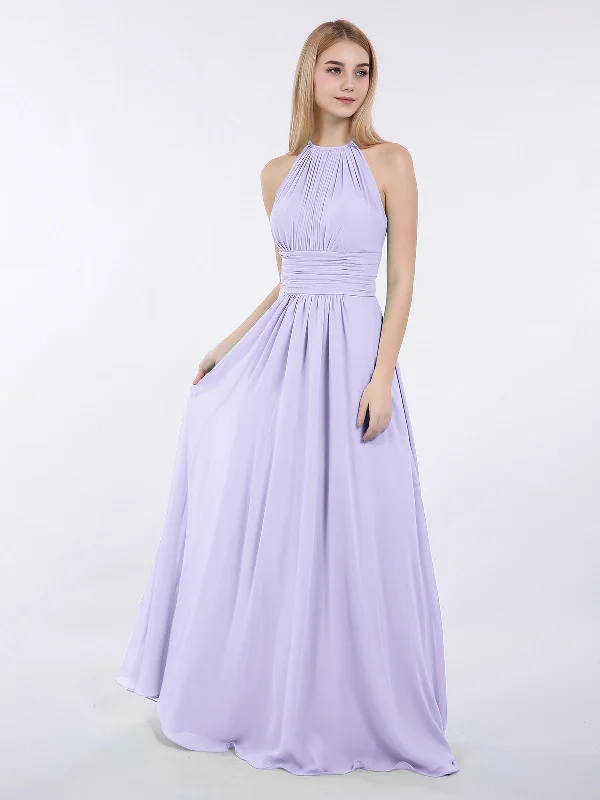 Halter Chiffon Maxi Dress of Bridesmaid Lilac Fashionable Chiffon Tiered Maxi Dress