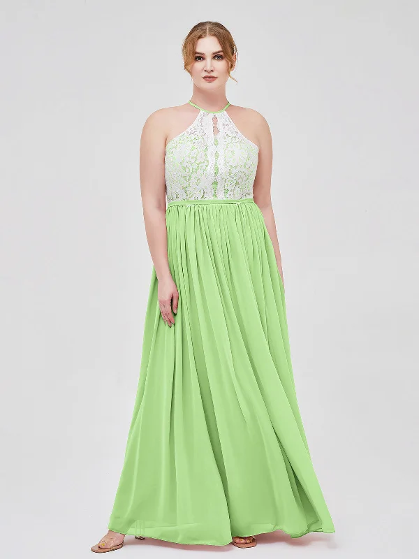 Halter Maxi Dress with Ivory Lace Bodice-Sage Comfortable Fitted Maxi Dress