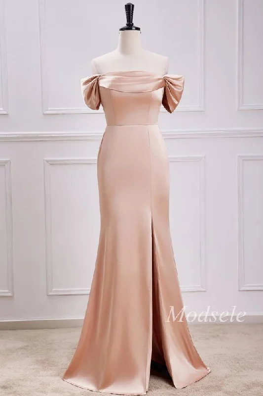 Champagne Off-the-Shoulder Mermaid Maxi Dress with Slit Comfortable Maxi Dress with Belt Champagne Off-the-Shoulder Mermaid Maxi Dress with Slit Comfortable Maxi Dress with Belt