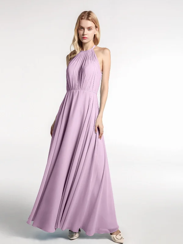 Halter Neck Chiffon Maxi Dress with Circle Skirt-Wisteria Chic Off-Shoulder Maxi Dress Halter Neck Chiffon Maxi Dress with Circle Skirt-Wisteria Chic Off-Shoulder Maxi Dress