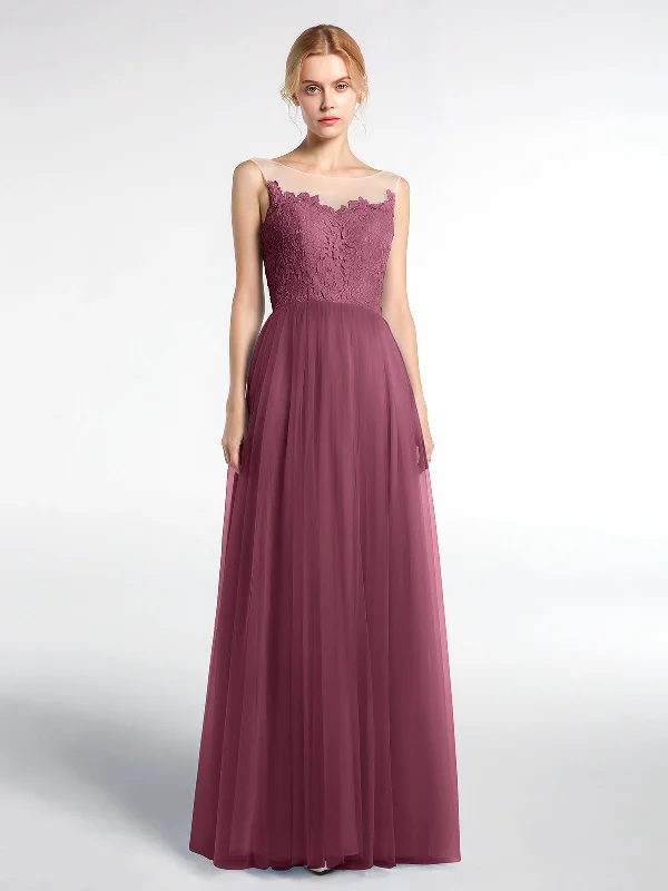 Illusion Neckline Lace and Tulle Maxi Dress-Mulberry Stylish Off-Shoulder Maxi Dress Illusion Neckline Lace and Tulle Maxi Dress-Mulberry Stylish Off-Shoulder Maxi Dress